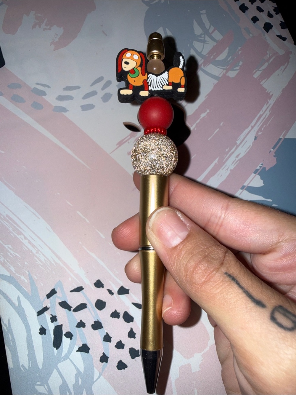 New Slinky Gold Ballpoint Pen with Red Accents and Cute Dog Charm Toy Story - Picture 2 of 2